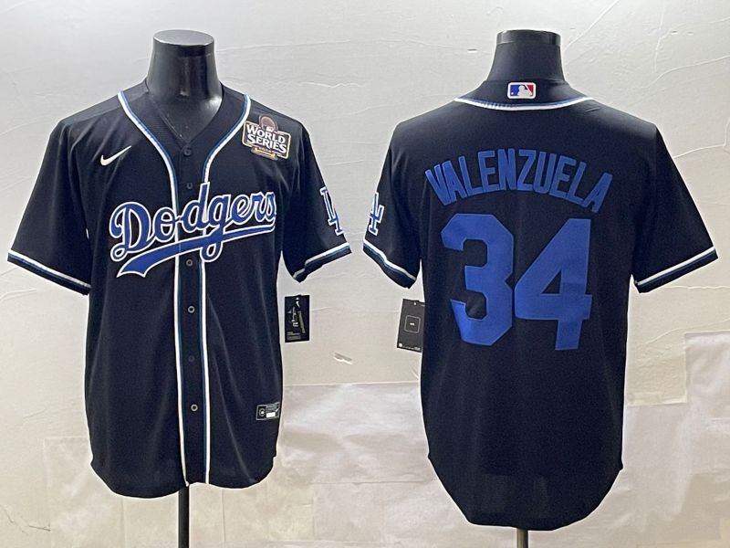 Men 2025 Los Angeles Dodgers #34 Valenzuela Black Three generations Fashion Nike MLB Jersey style 12->los angeles dodgers->MLB Jersey